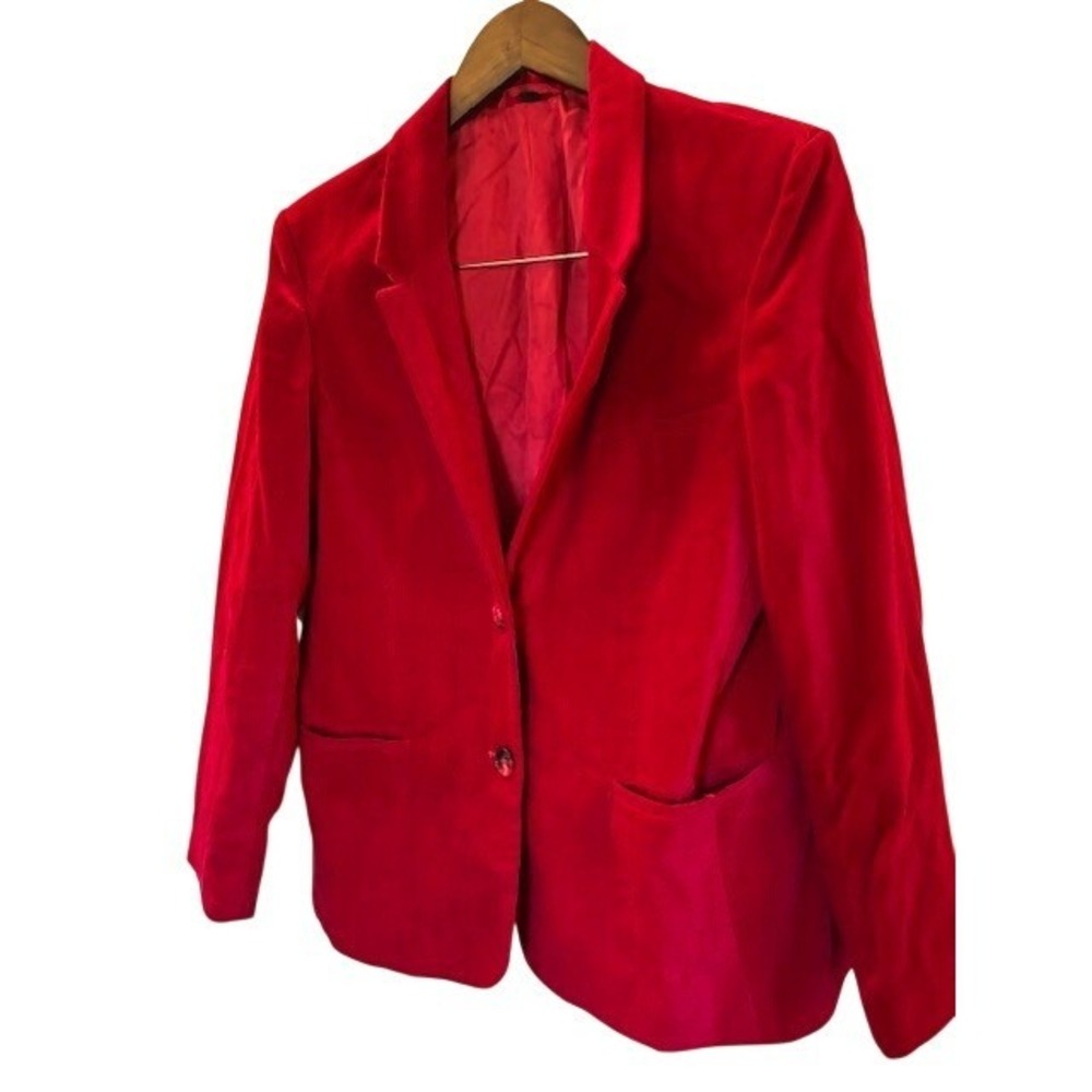Classic Fashions Red Velvet Blazer Women's 14 Cotton Two Button Pocket